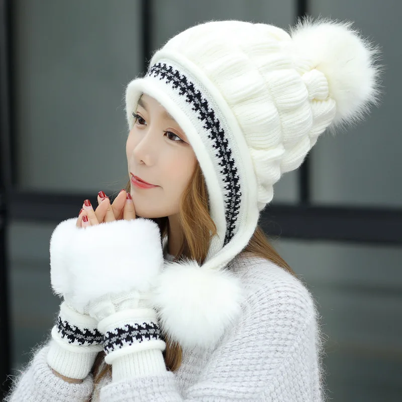 

Women Hats Female Winter Korean Wool Hats Solid Color Plus Velvet Earmuffs Hat Wild Sweet Cute Knit Hat Winter Warm