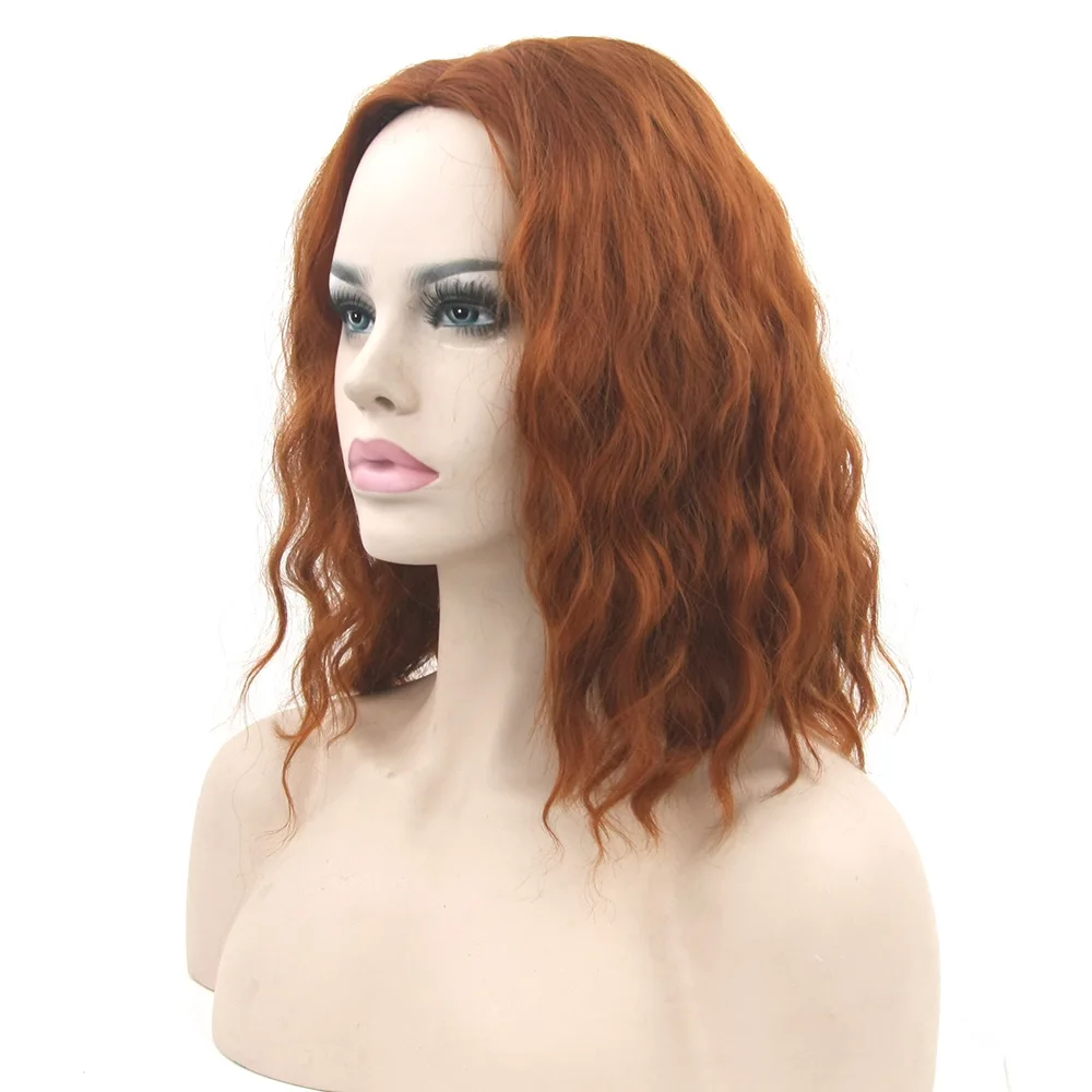 

Gres Curly Women Middle Part Cosplay None Lace Wigs High Temperature Fiber Synthetic Hair Red Brown Medium Cos Hairpieces