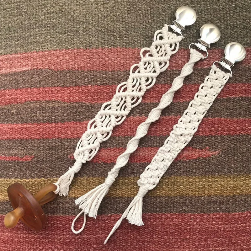 Macrame Baby Pacifier Clip Newborn Infant Toddler Nursing Teething Clip Holder Metal Clips Cotton Thread 4 Style Macrame Baby Pacifier Clip Newborn Infant Toddler Nursing Teething Clip Holder Metal Clips Cotton Thread 4 Style
