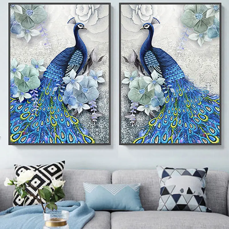 

Diamond Embroidery Mosaic Painting Cross Stitch Full Blue Peacock European Style Vertical Round DIY 5D/3D Sale Decoration Gift