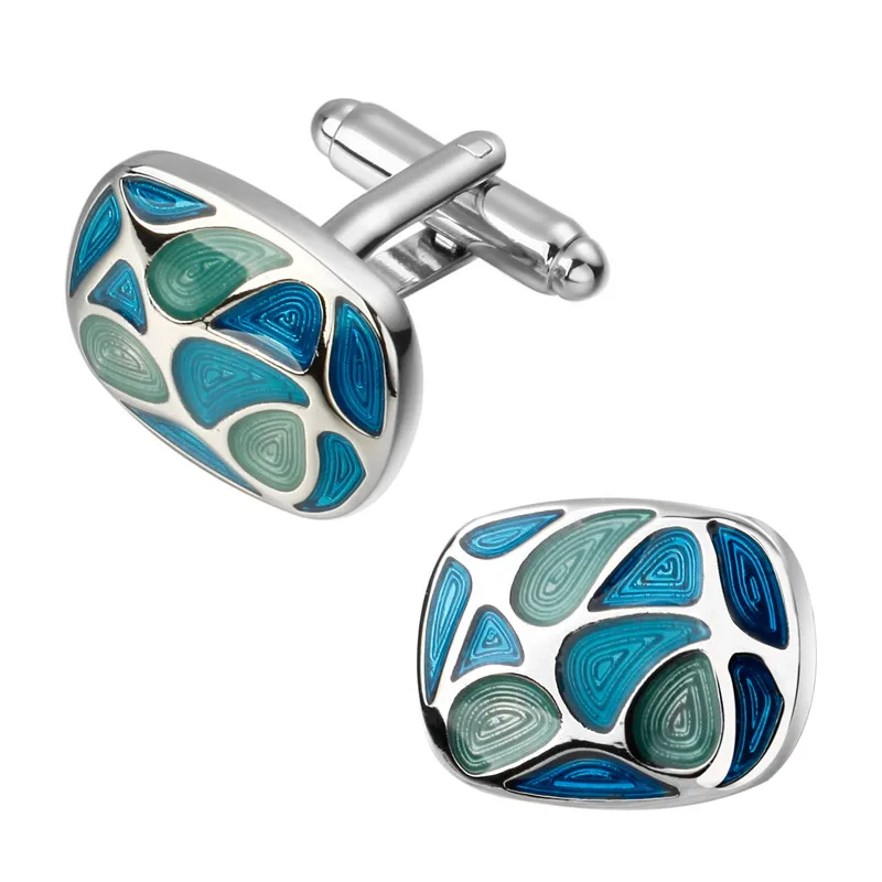 Men's shirts Cufflinks high quality copper material Oval Blue Enamel