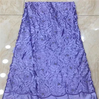 

VILLIEA 2019 Latest African French Lace Fabric Purple High Quality Tulle Laces Fabrics With Beaded For African Lace Dresses