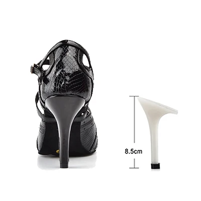 Ladingwu Лидер продаж пятно Для женщин Туфли для латинских танцев белый/черная обувь для Для женщин сальса вечерние каблук 6/7. 5/8. 5/10 см размеры 35–44 - Цвет: Black 8.5cm