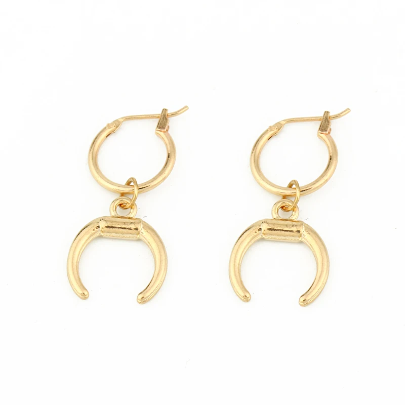 1 paar Kühlen Einfache Crescent Mond Hoop Ohrringe Mit Pandent Silber Gold Farbe Kleine Kreis Ohrring Für Frauen Schmuck E637-T2