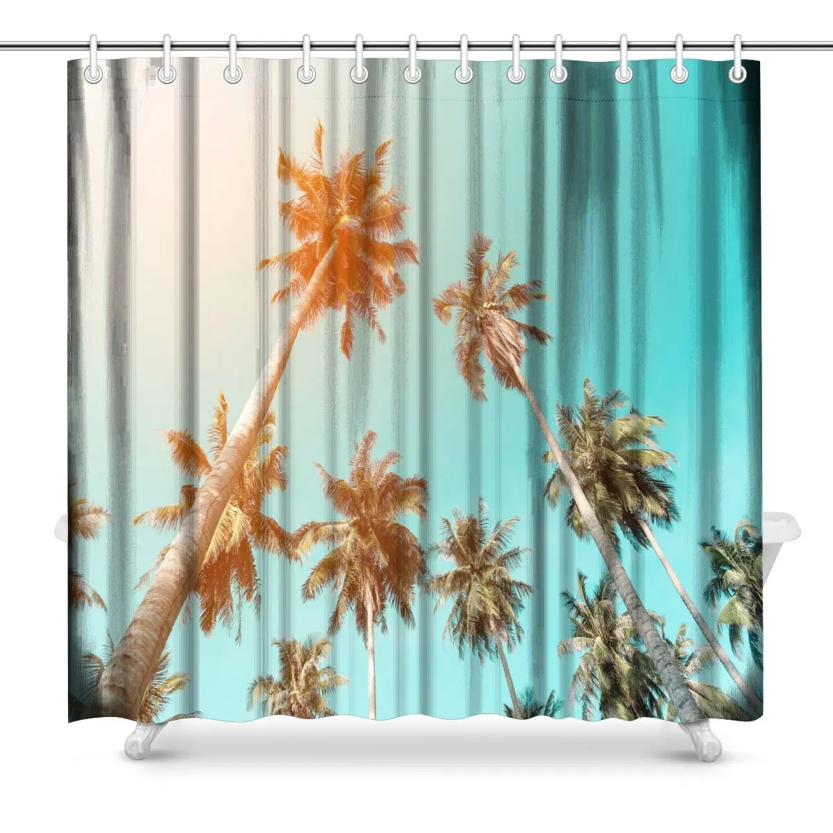 Ummer Nature Scene, Coconut Palm Trees Bathroom Decor Polyester Fabric