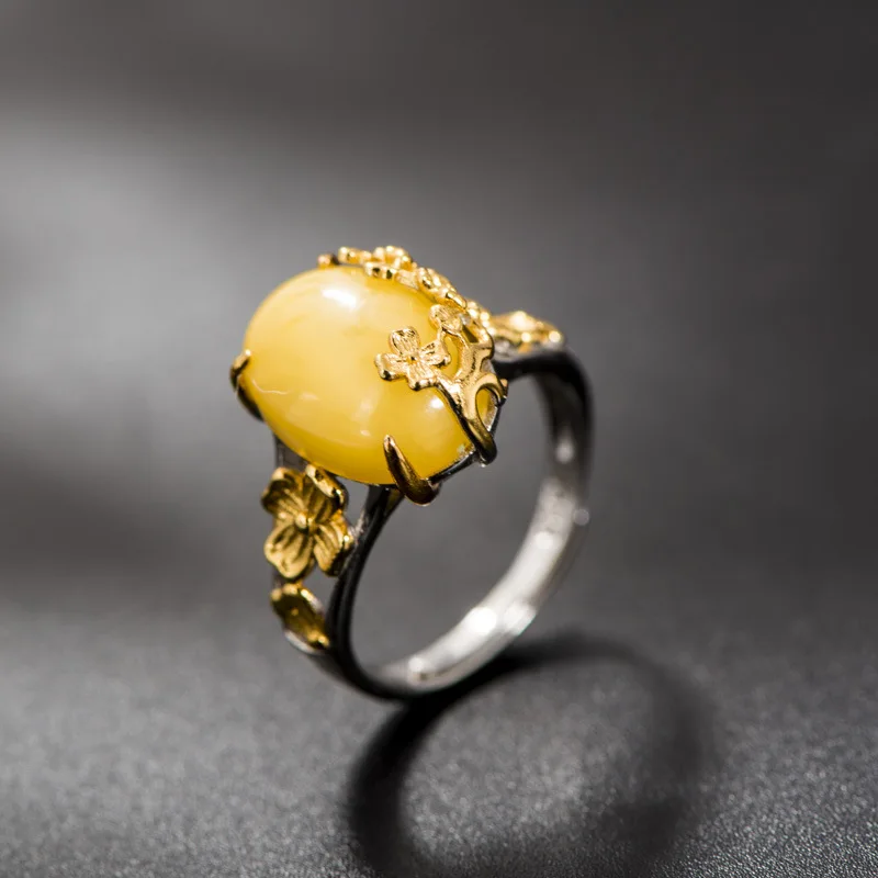 

FREE SHIPPING Luxurious Vintage Wintersweet Plum Blossom Big Beeswax Silver Ring Open Ring Gifts for Lovers