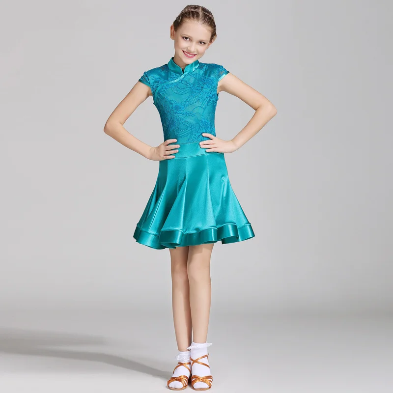 Lace Latin Dance Dress For Girls Latin Costume Child Kids Dancing Dress