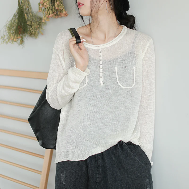 

Thin knitted loose o-neck long sleeve sweater pullover casual autumn