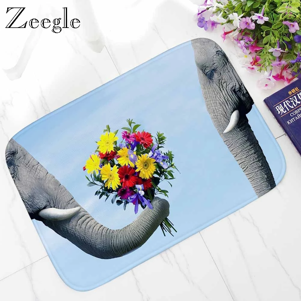Zeegle 3D Коврик С Рисунком Слона для кухни фланелевый домашний декор нескользящий