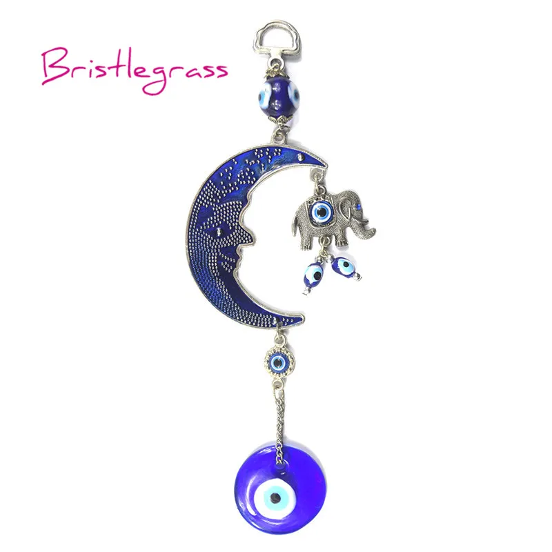 

BRISTLEGRASS Turkish Blue Evil Eye Moon Elephant Amulet Lucky Charm Wall Hanging Pendant Pendulum Blessing Protection Home Decor