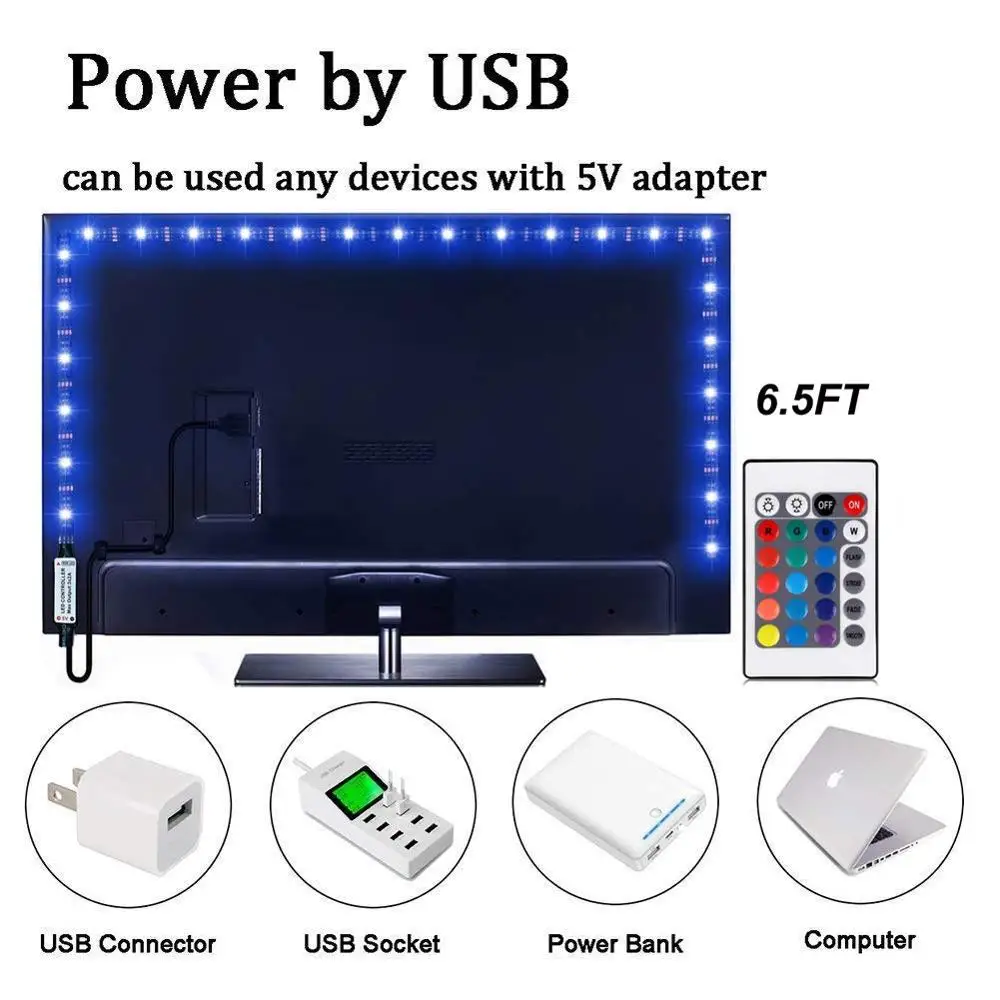 5 В USB Светодиодная лента 5050 60 Светодиодный/M смещение HD tv задний свет 24Key Дистанционное подключение к смартфону по WIFI RGB контроллер 1 м 2 м 5 м ТВ Светодиодная лента