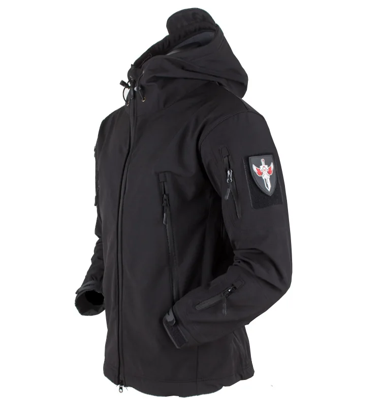 Военная куртка, Стильная мужская тактическая ветровка, одежда из кожи акулы, зимнее флисовое пальто, Мужская водонепроницаемая военная флисовая куртка для мужчин - Цвет: Черный