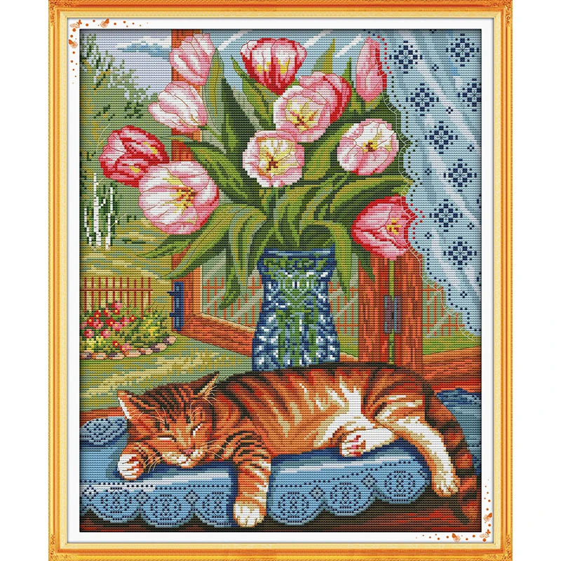 

Everlasting love Cat on the windowsill Chinese cross stitch kits Ecological cotton stamped 11C DIY new year decorations for home