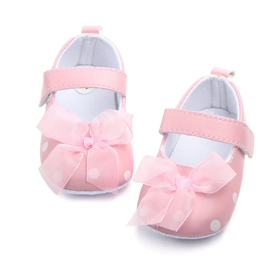 

Newborn Spring Summer Toddler Infant Cute Shoes Baby Girl Bow Dot Crib Shoes Anti-slip indoor First Walker For 0-18 Months