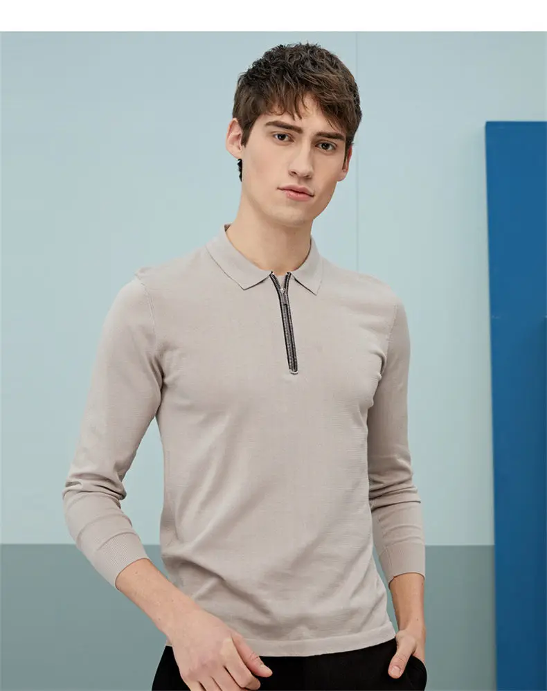 MuLS Luxury Mulberry Silk Polo Shirt Men Spring Knit Half Zipper Polos Shirt Male Quality Real Silk Long Sleeve Soft Comfortable 0