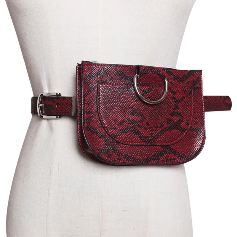 

MoneRffi Serpentine Women Waist Pack Fanny Pack Leahter Waist Bag Famal Fashion Snake Skin Waist Belt High Quality Female Purse