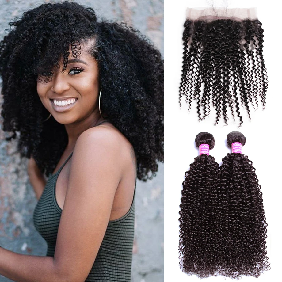 BY Hair Kinky Curly 2 Bundles With 360 Lace Frontal Human Weave Natural  BY Hair Kinky Curly 2 Bundles With 360 Lace Frontal Human Weave Natural