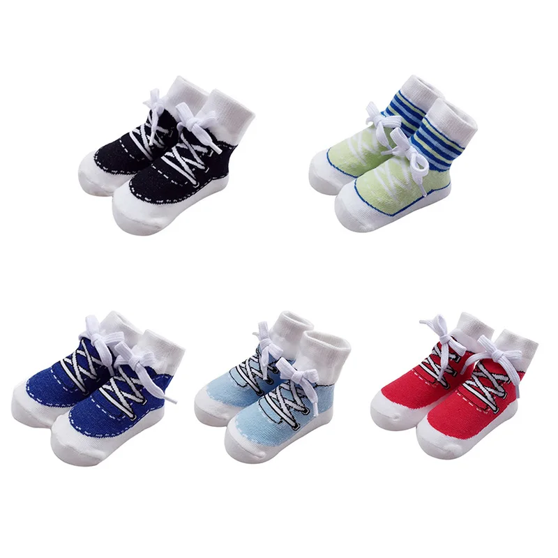 Hot Sale 1pair Baby Socks Baby Boys Sports Style Socks College Wind Cotton Soft Holiday Casual Booties New Style 0-2Y H1