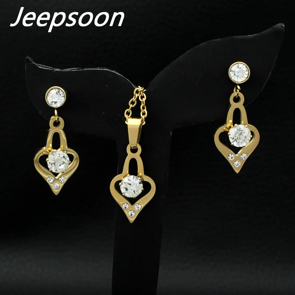 New Fashion Stainless Steel Jewelry Gold Color Crystal Pendant And