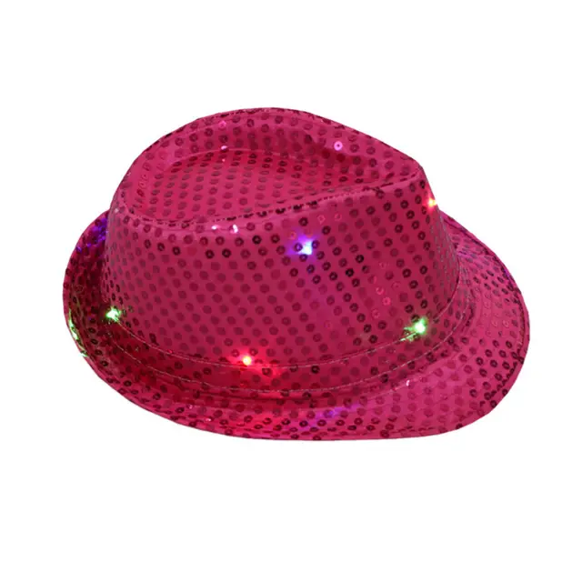 Flashing Light Up Led Fedora Trilby Sequin Unisex Fancy Dance Party Hat HOT