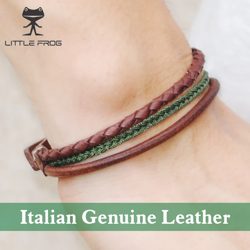 

HOT Italian Genuine Leather Bracelets & Bangles For Men And Women Bijoux Black And Brown Braided Rope Fashion Man Jewelry PG012