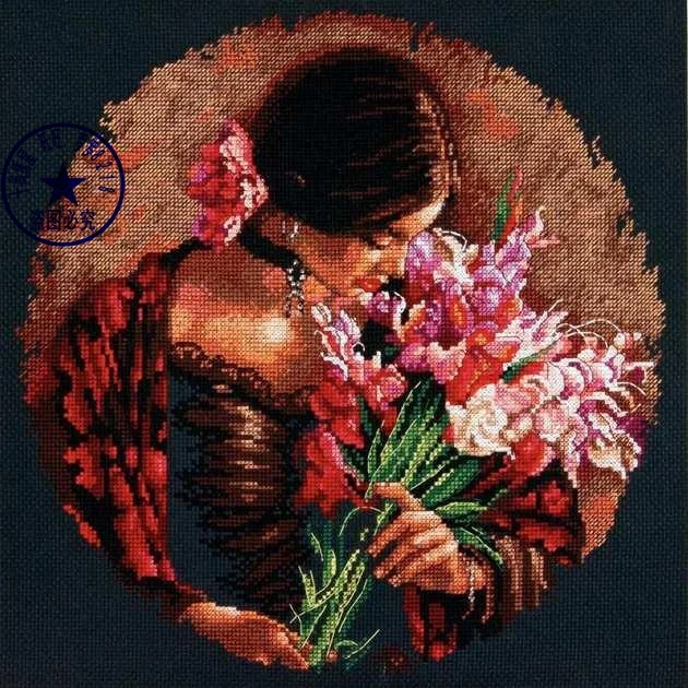 CS-1164 cross stitch kit girl and flower dimensions 35315, lady woman flower.jpg