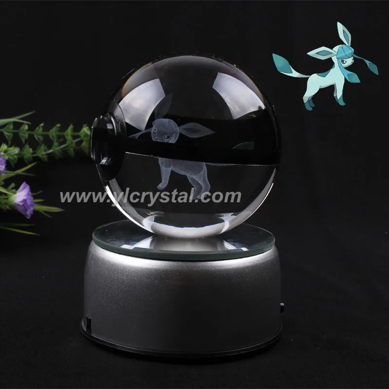 Стиль Pokemon Ball с гравировкой хрустальный шар для подарка с Led светильник - Цвет: Glaceon