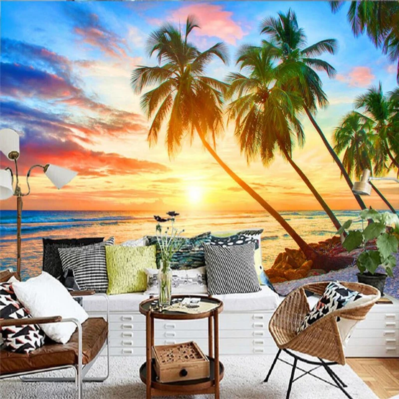 

beibehang Custom photo wallpaper for living room TV background wall paper papel de parede 3d Seaside scenery Sunset Coco Beach