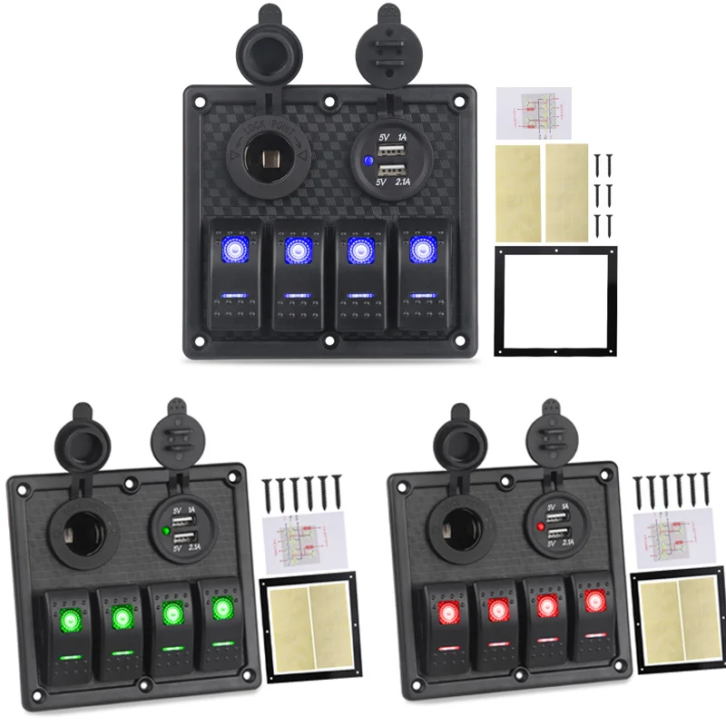 12v 24v 4 Gang On Off Toggle Switch Car Control Panel With Dual USB