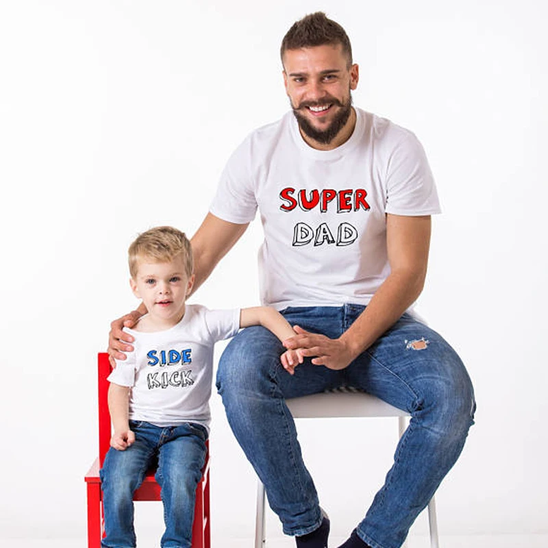 

Super Dad Side Kick Pattern Daddy Baby Set Father and Son Clothes Top Tee Family Men Boy T Shirt Family Matching Outfits