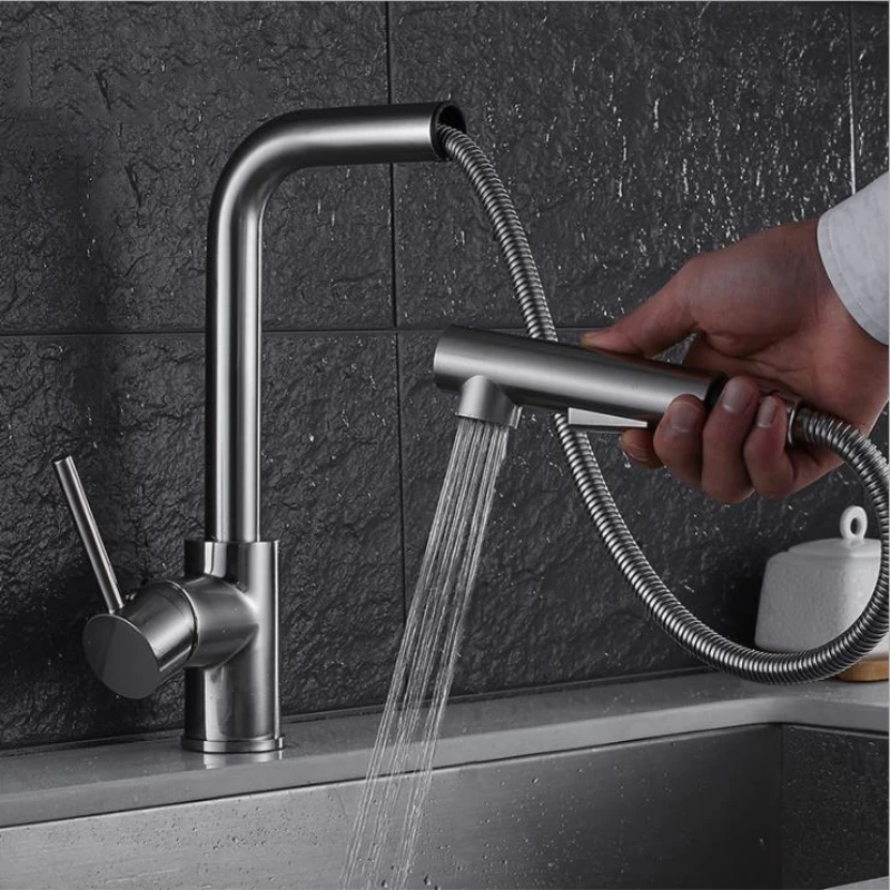  Kitchen Faucets Single Handle Pull Out Kitchen Tap Single Hole Handle Swivel 360 Degree Water Mixer - 33001300444