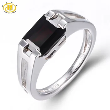 

HUTANG Mystery Natural Black Garnet Ring Solid 925 Sterling Silver Men's Women's Emerald Cut Gemstone Fine Jewelry New Arrival