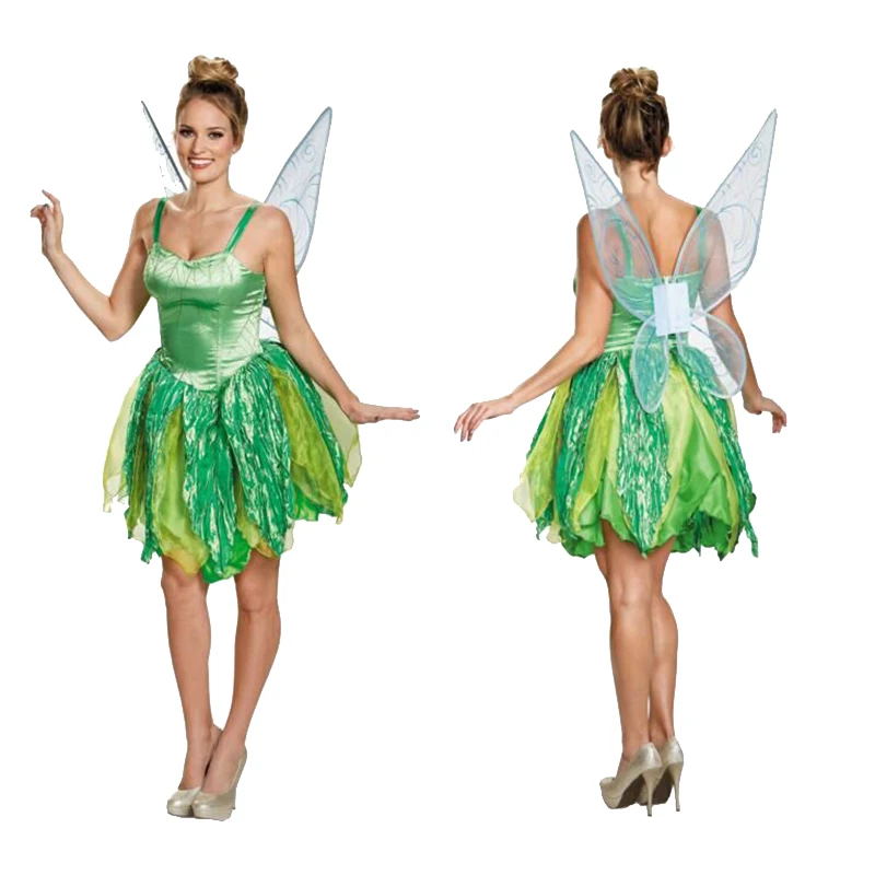 

Adult Halloween Party Costumes Flower Fairy Tinker Bell for Women Elf Tinkerbell Princess Dress Costume with Wing