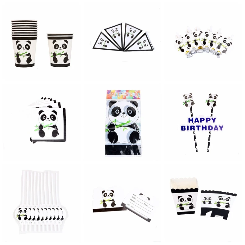 

Cute Panda Eating Bamboo Theme Children Birthday Cartoon Party Napkin Tableware Paper Cup Tissue Paper Party Supplies