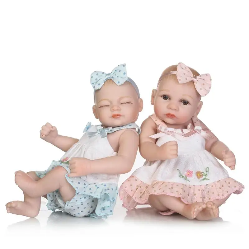 Силиконовые Мини-куклы reborn baby dolls, полное тело, две сестры, 26 виниловых реалистичных детских кукол для девочек с закрытыми глазами, открытая детская игрушка для сна