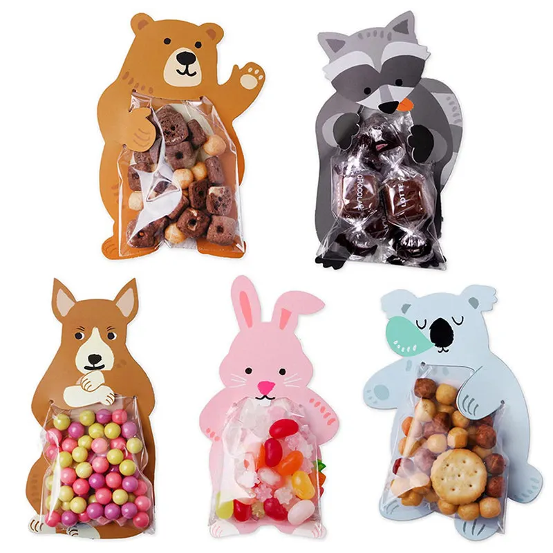 

10pcs/set Cute Animal Bear Rabbit Candy Bags Cookie Bags Gift Bags Greeting Cards Baby Birthday Party Candy Box