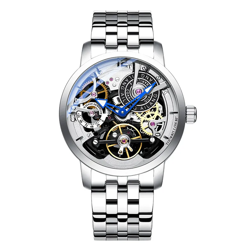 AILANG дизайн часы Автоматические турбийон наручные часы для мужчин montre homme механические кожаные пилот дайвер Скелет - Цвет: 8