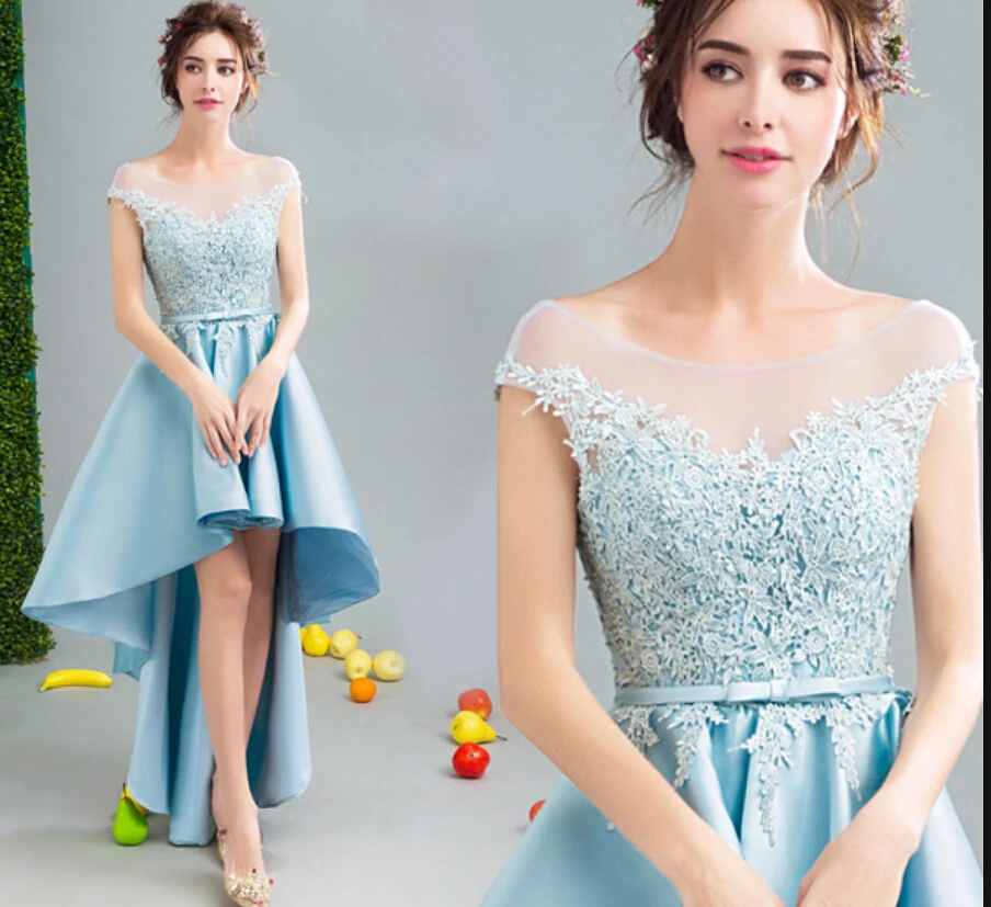 Vestido De Festa небесно голубое кружевное вечернее платье с аппликацией