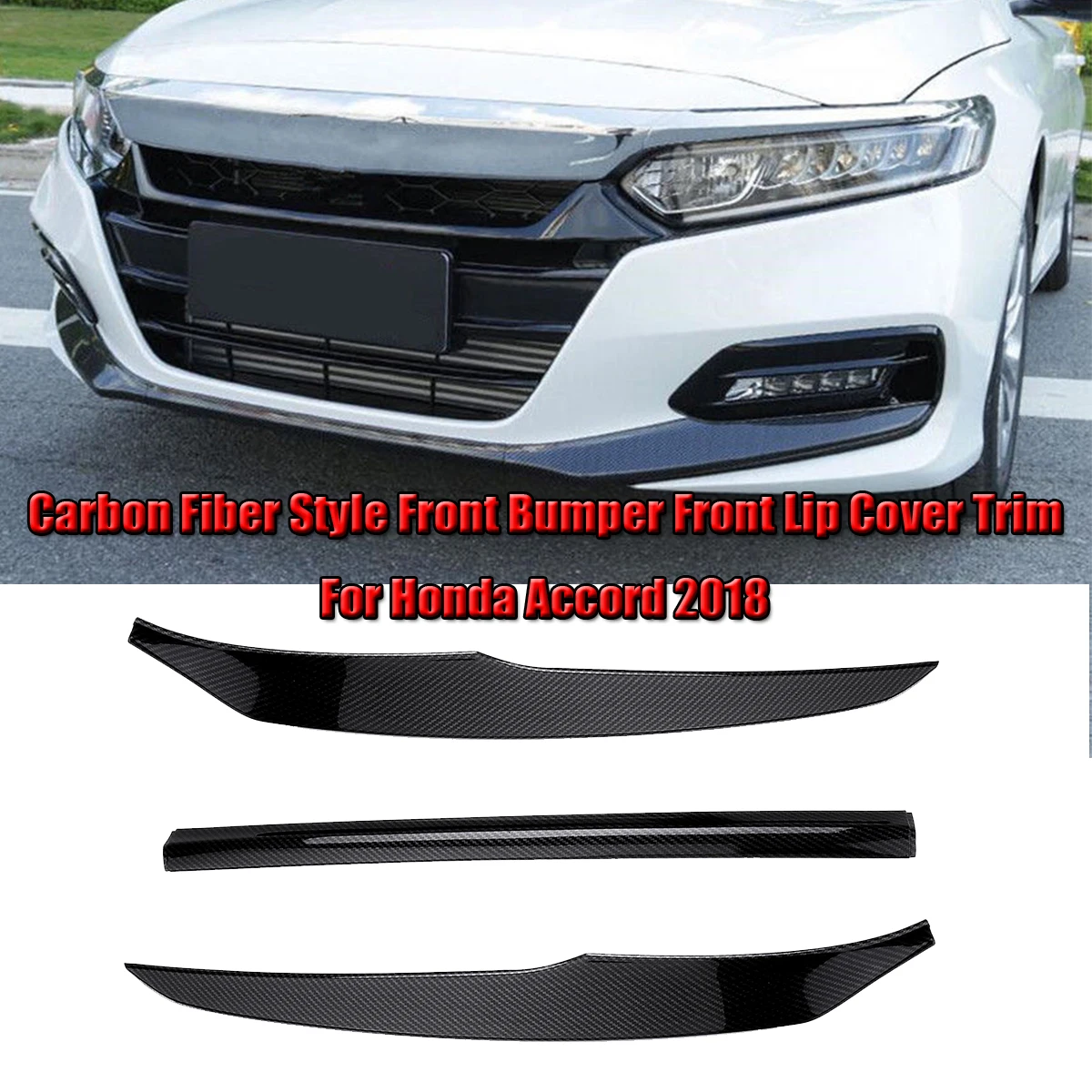 

3Pcs Carbon Fiber Style Front Bumper Front Lip Cover Trim For Honda 2018 Car Bumper Styling Mouldings Bumper Protector Sticker