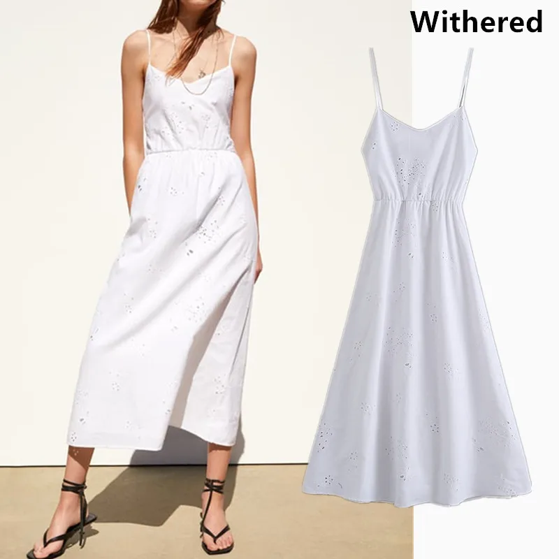 

Withered 2019 summer dress women vestidos embroiedry spaghetti strap hollow out vestidos de fiesta party dress 2 pieces set 0609