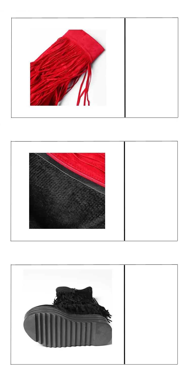 Fashion Womens High Heel Mid Calf Tassel Boots Cheap Black Red Platform Wedge Suede Shoes 2018 Winter15