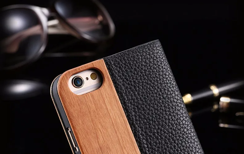 Vintage Genuine Bamboo Wood Flip Leathe Case For iPhone 6 6S Plus Real Rosewood Wooden Wallet Cover For iPhone 7 7 Plus Card Slot (20)