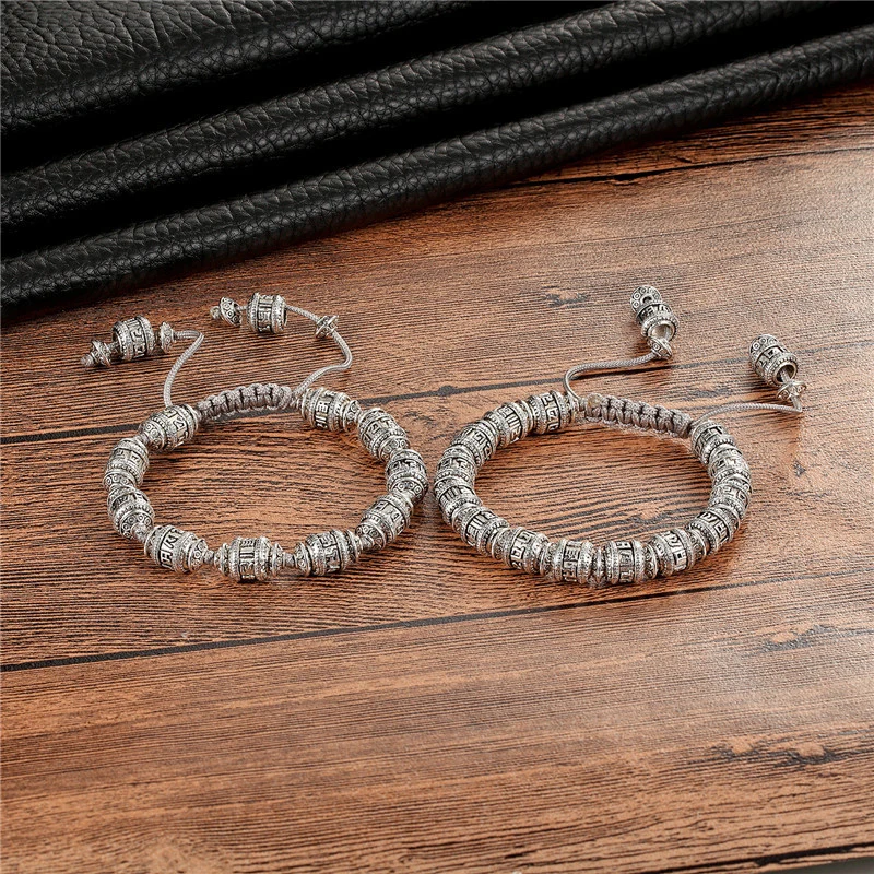 Janeyacy 2018 Retro Buddhist Men’s Bracelet Knitting Six-Character Mantra Bracelet OM MANI PADME HUM COPPER JERSEY MAN Bracelet