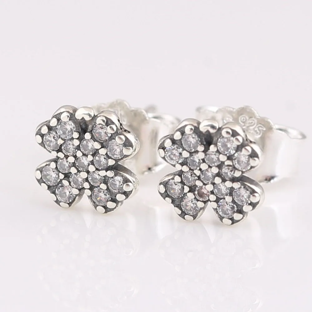 

019 New Spring Radiant Clovers Stud Earrings for Women 925 Sterling Silver Jewelry Clear CZ Crystal Female Earrings for Party