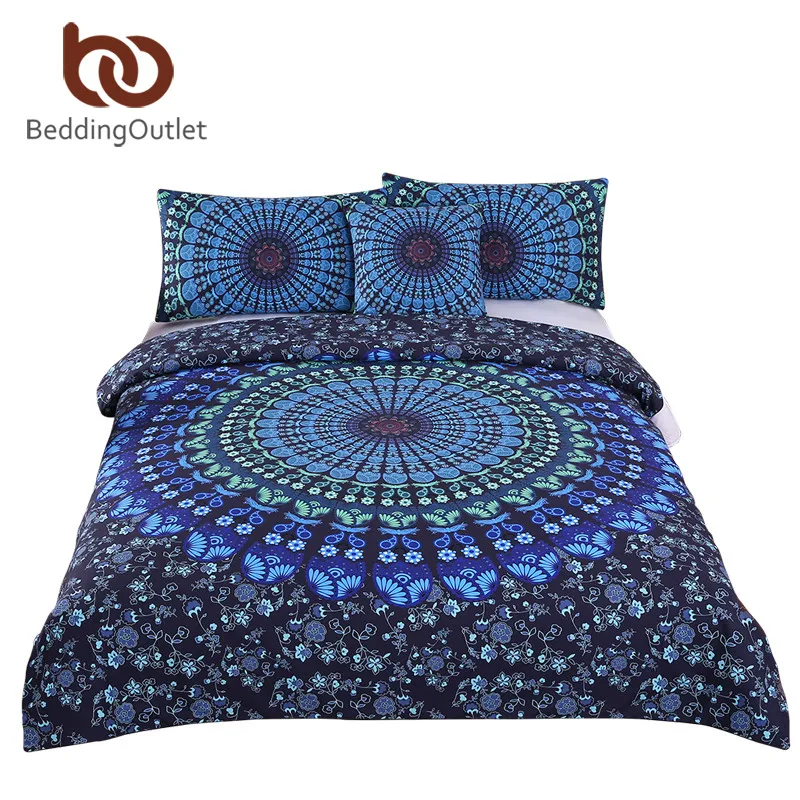 

BeddingOutlet 4 Pieces Moonlight Boho Beding Set Bohemia Duvet Cover with Pillow Case Blue Plain Twill Bedclothes Soft Bed Cover
