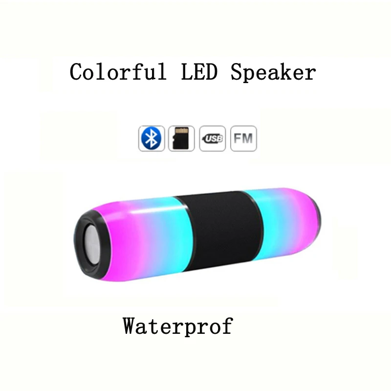 

Colorful LED Speaker Bluetooth Speaker Outdoor Waterproof Portable Column Speaker with FM Radio USB AUX TF Card for Computer 2.1