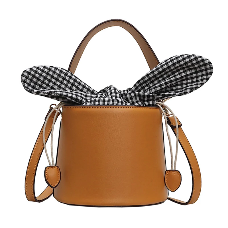 

New Spring and Summer Women Bucket Messenger Bag Girl PU Leather Fashion Shoulder Women's Small Cute Handbag Bow Crossbody Bag