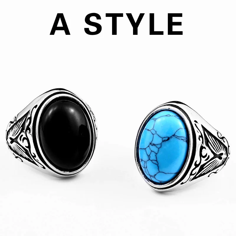 Beier 316L Stainless Steel Natural Oval Opal Green Stone Ring Vintage Nobel Palace Product For Woman Man LR633 - Image 4