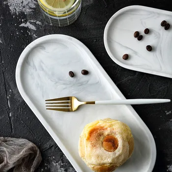 

NIMITIME Nordic Style Marble Pattern Ceramic Food Dish Plate Tray Household Dinner Plates Tableware