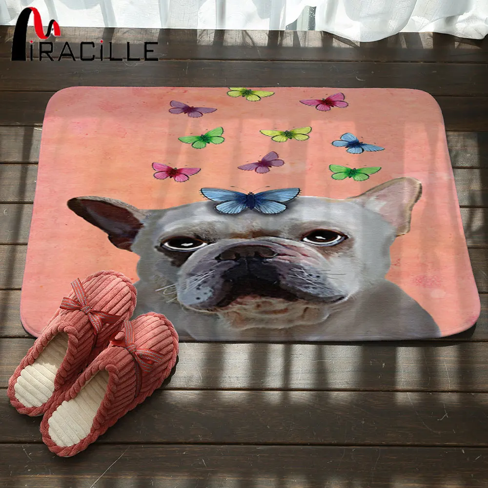 Miracille Cute Pug Spotty Dog Printing Carpet Stair Mats Anti-slip Floor Mat For Babies Animal Front Door Mat Bathroom Textiles